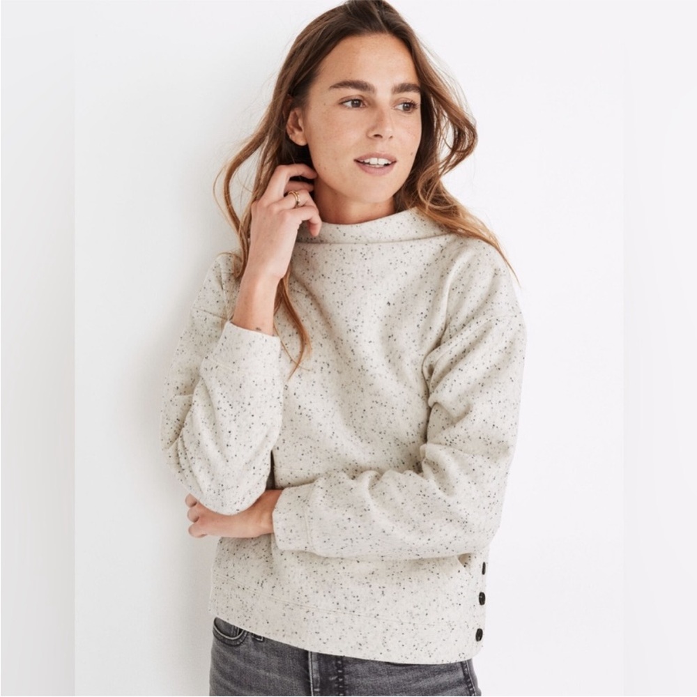 Madewell Donegal Mockneck Side Button Sweatshirt Size XL Antique White Cozy